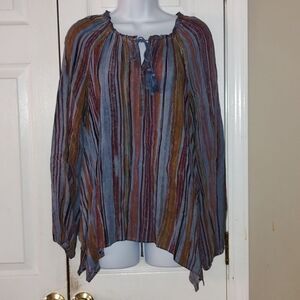 New Directions Women's Long Sleeve Lyocell® Sharkbite Stripe Top Sz S